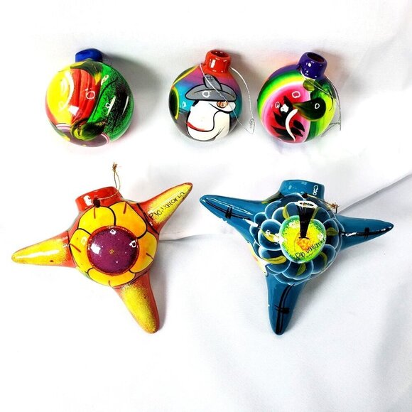 Other - Talavera Piñata Christmas Ornaments: Mexican Folk Art Set of 5 Puerto Vallarta